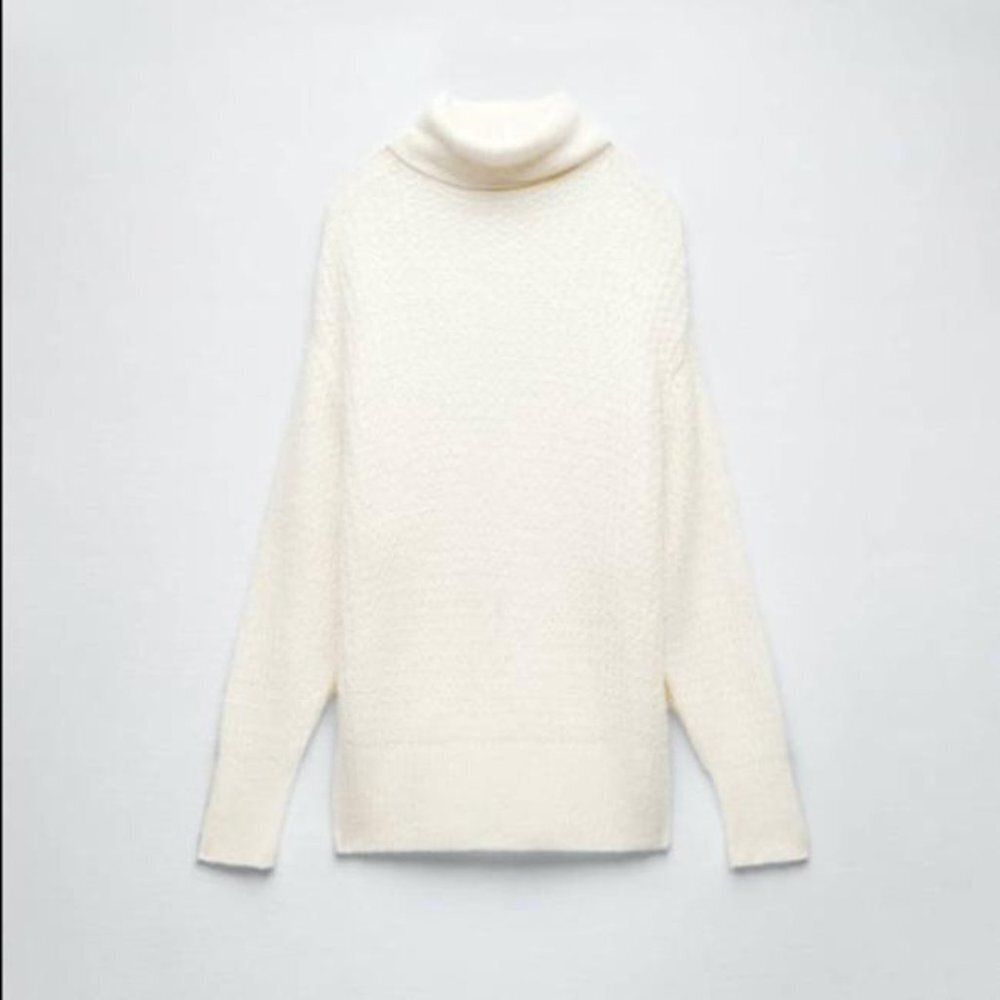 Zara Pointelle Knit Oversized Sweater Limited Edition Ecru Size Small - Picture 2 of 10